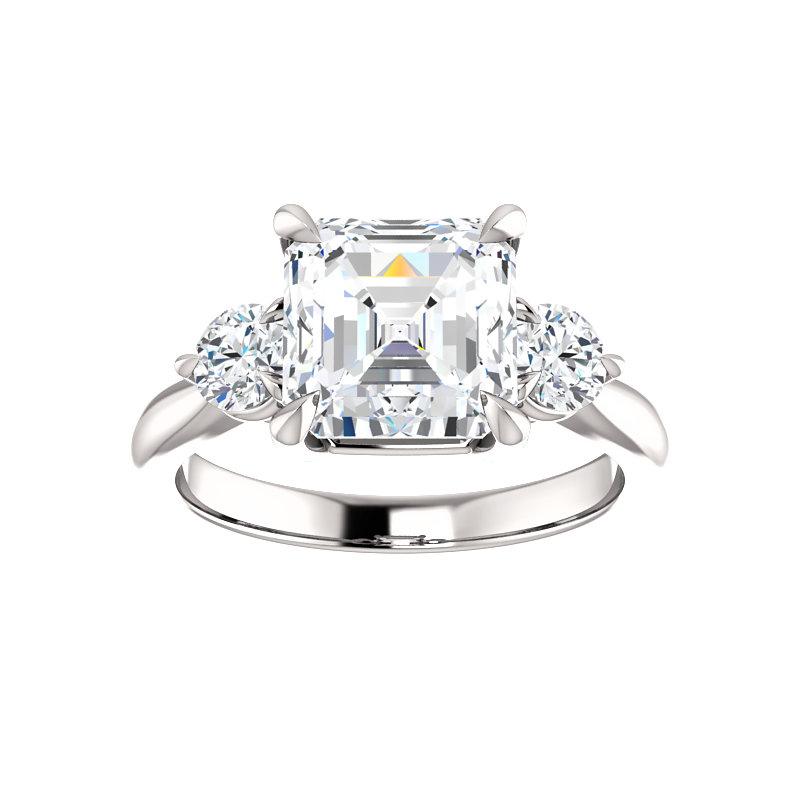 The Tina Asscher Moissanite Engagement Threestone Ring Setting White Gold