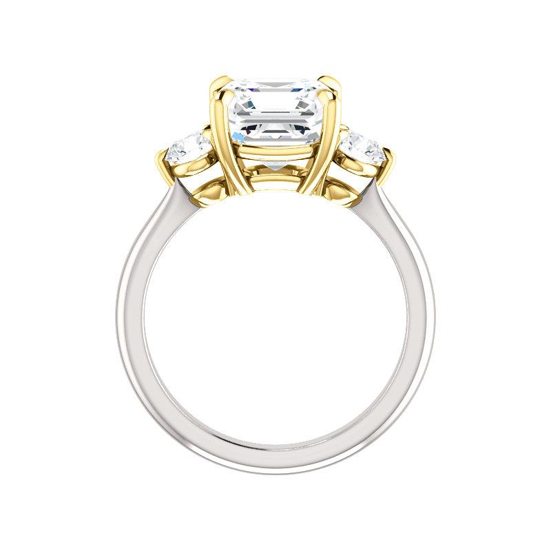 The Tina Asscher Moissanite Engagement Threestone Ring Setting White Gold Side Profile
