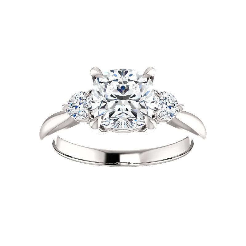 The Tina Cushion Moissanite Engagement Threestone Ring Setting White Gold