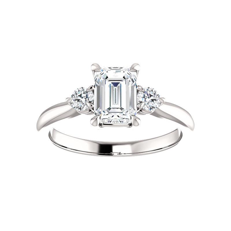 The Tina Emerald Moissanite Engagement Threestone Ring Setting White Gold