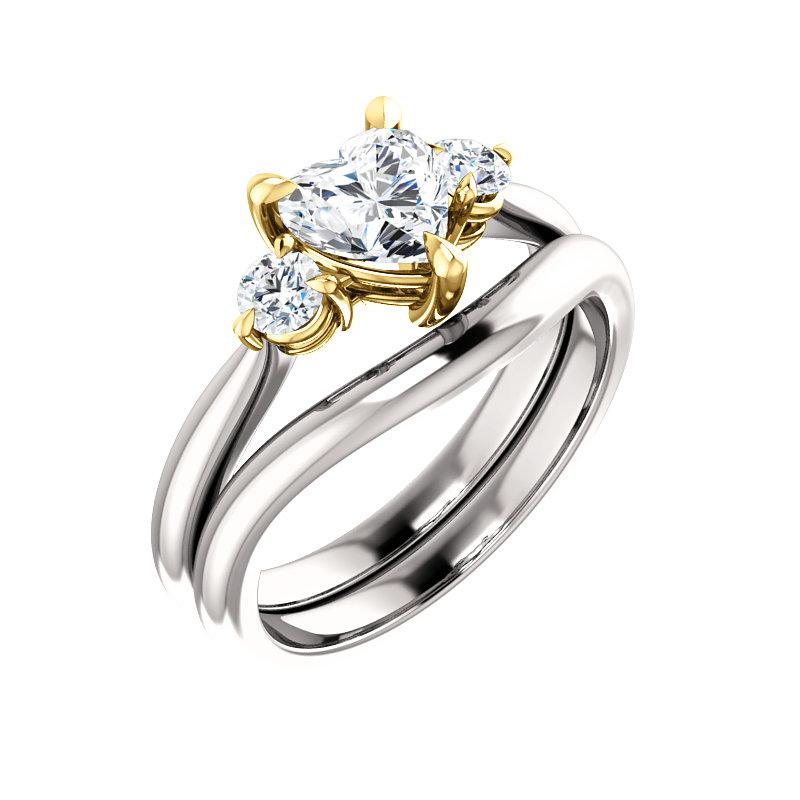 The Tina Heart Moissanite Engagement Threestone Ring Setting White Gold With Matching Band