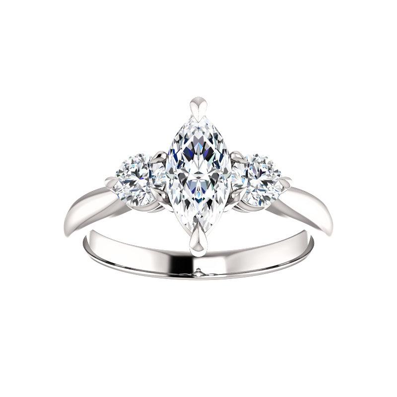 The Tina Marquise Moissanite Engagement Threestone Ring Setting White Gold