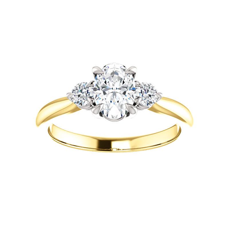 The Tina Oval Moissanite Engagement Threestone Ring Setting Yellow Gold with White Prongs