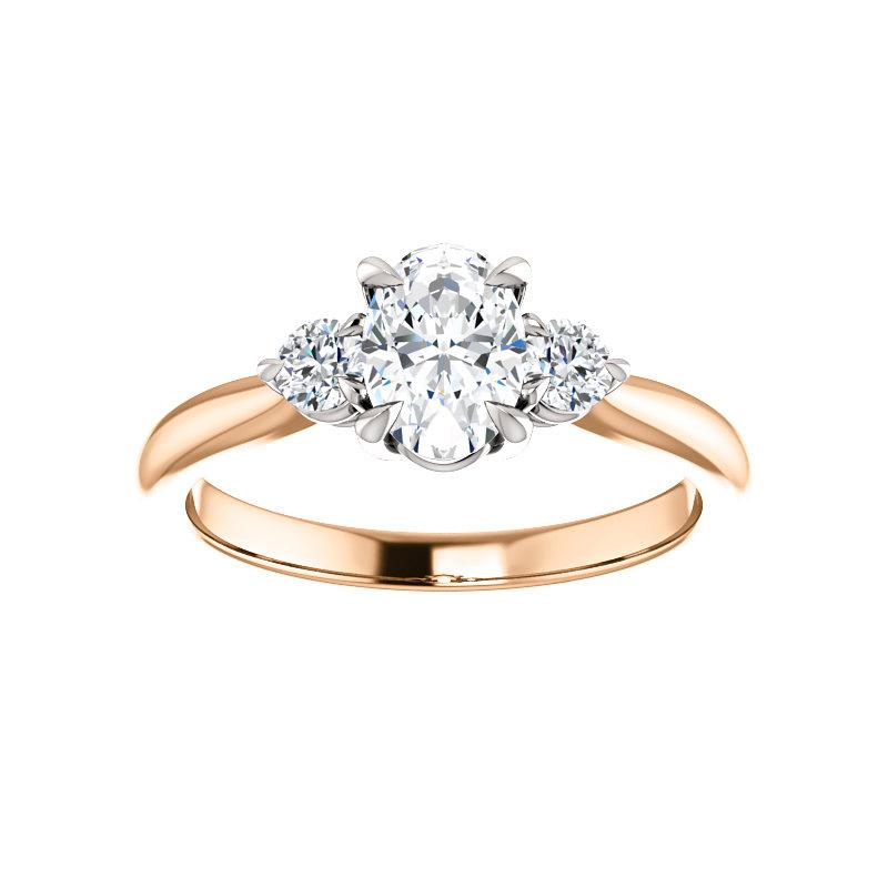 The Tina Oval Moissanite Engagement Threestone Ring Setting Rose Gold with White Prongs