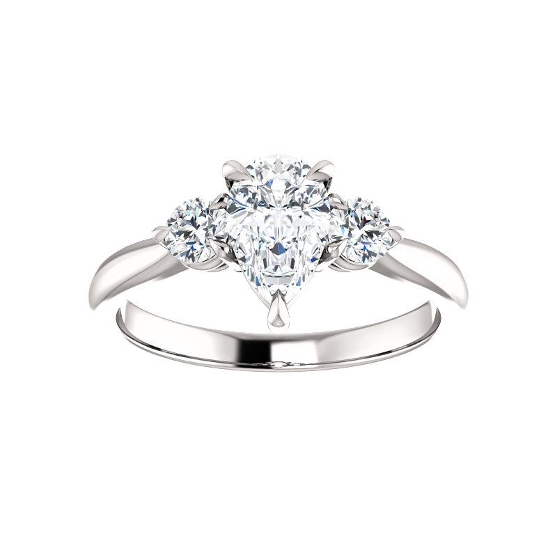 The Tina Pear Moissanite Engagement Threestone Ring Setting White Gold