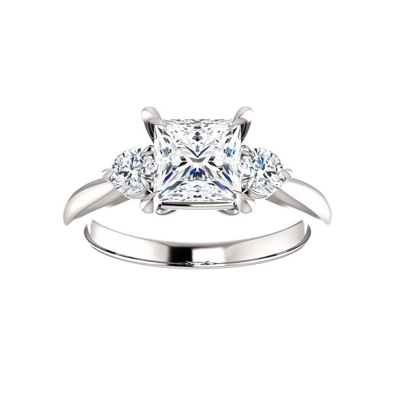 The Tina Princess Moissanite Engagement Threestone Ring Setting White Gold
