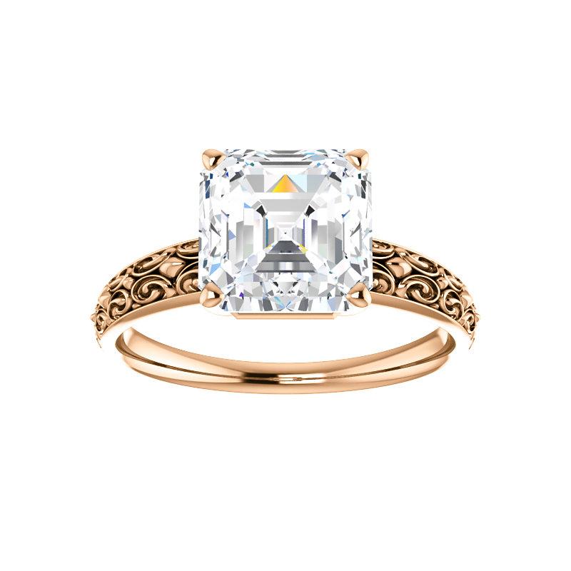 The Jolie Asscher Moissanite Engagement Ring Solitaire Setting Rose Gold