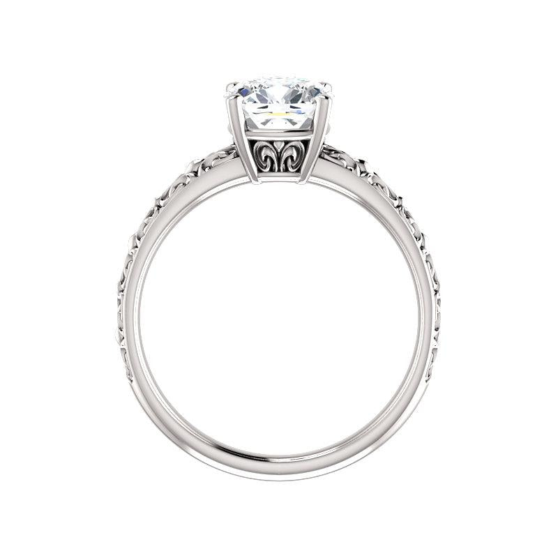 The Jolie Cushion Moissanite Engagement Ring Solitaire Setting White Gold Side Profile