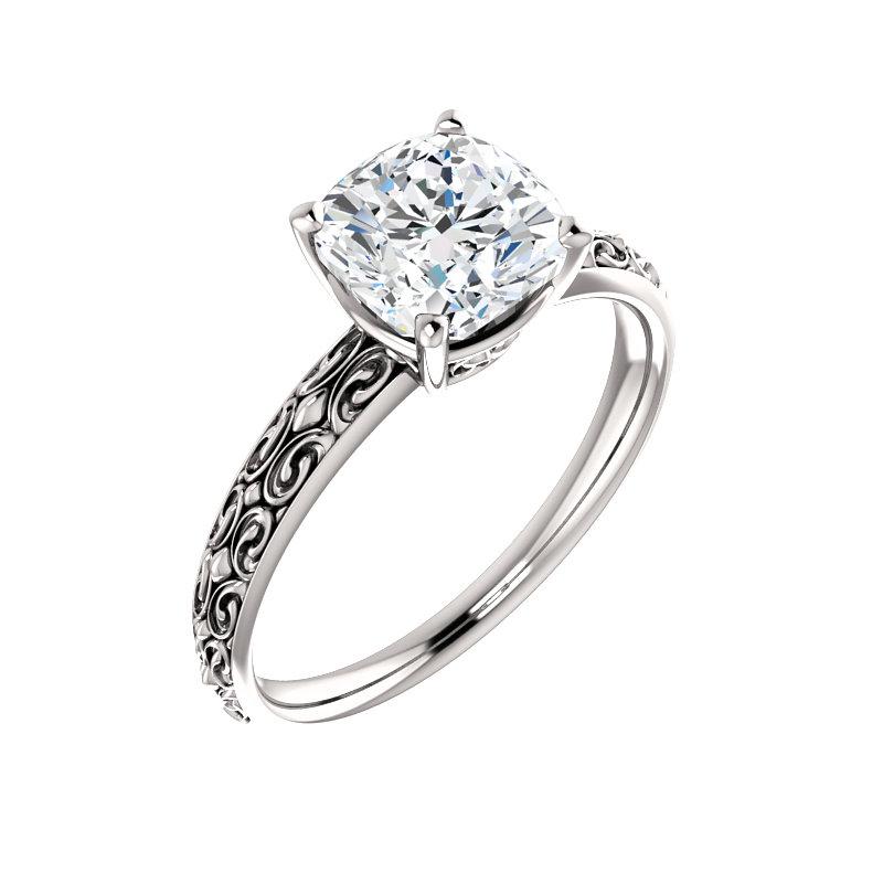 The Jolie Cushion Lab Diamond Engagement Ring Solitaire Setting White Gold With Matching Band