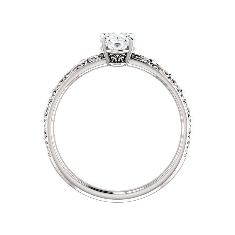 The Jolie Oval Moissanite Engagement Ring Solitaire Setting White Gold Side Profile
