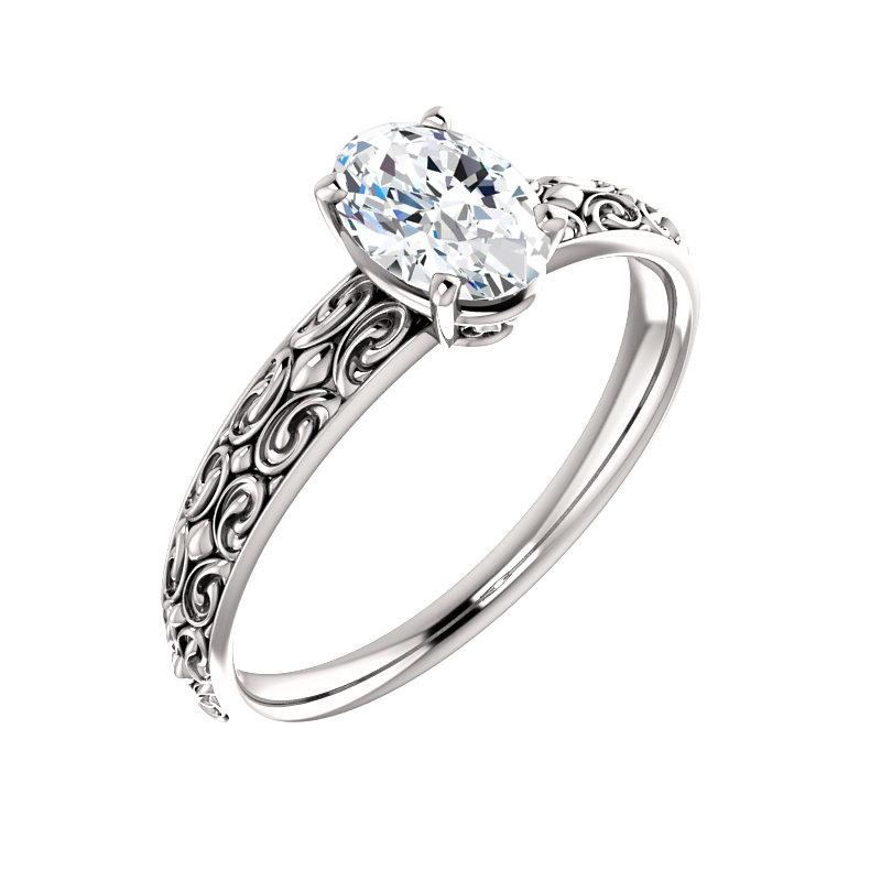The Jolie Oval Moissanite Engagement Ring Solitaire Setting White Gold With Matching Band