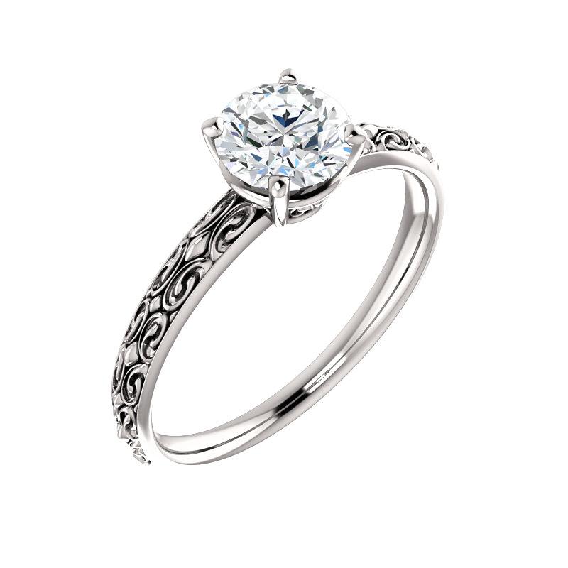 The Jolie Round Moissanite Engagement Ring Solitaire Setting White Gold With Matching Band