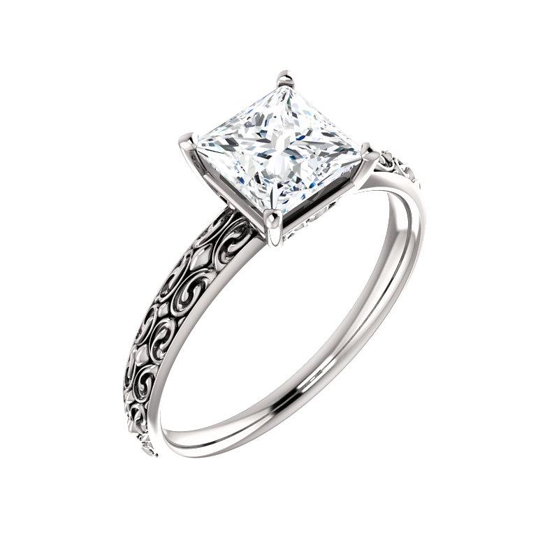 The Jolie Princess Moissanite Engagement Ring Solitaire Setting White Gold With Matching Band