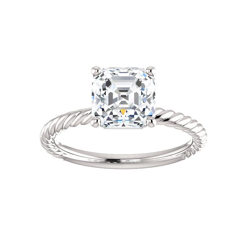 The Lacey Asscher Moissanite Engagement Ring Rope Solitaire Setting White Gold