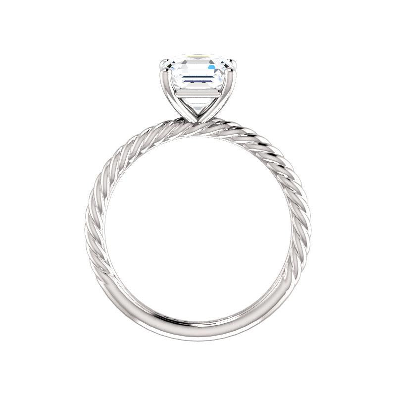 The Lacey Asscher Moissanite Engagement Ring Rope Solitaire Setting White Gold Side Profile