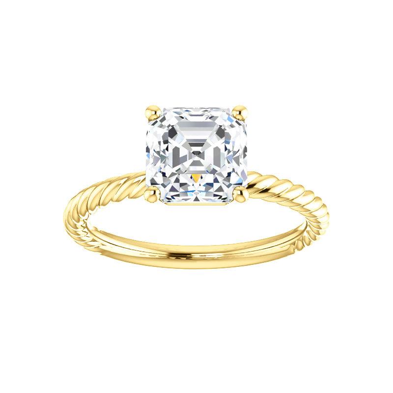 The Lacey Asscher Moissanite Engagement Ring Rope Solitaire Setting Yellow Gold