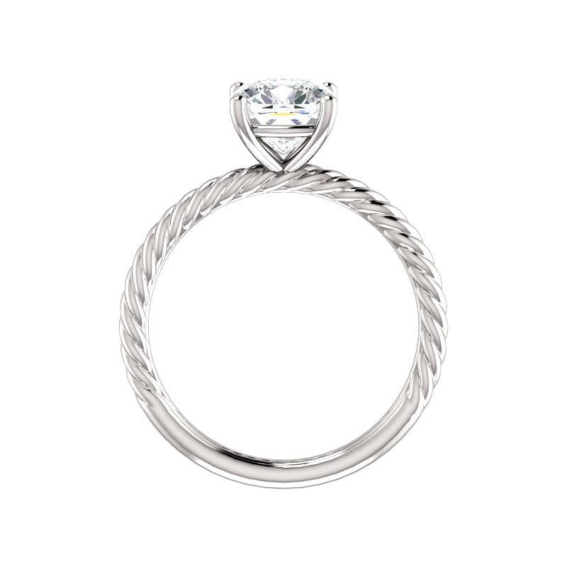 The Lacey Cushion Moissanite Engagement Ring Rope Solitaire Setting White Gold Side Profile
