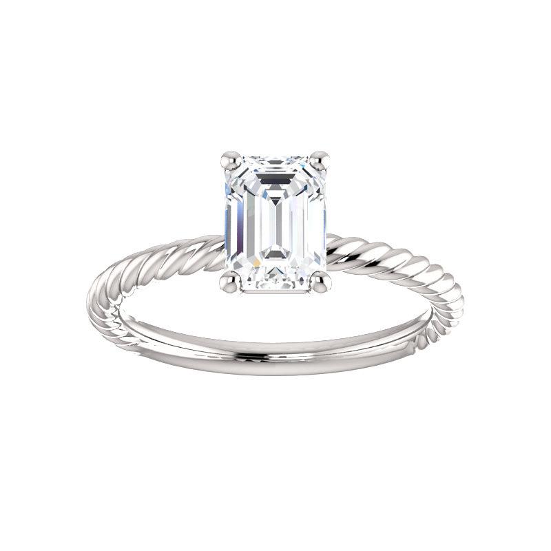 The Lacey Emerald Moissanite Engagement Ring Rope Solitaire Setting White Gold