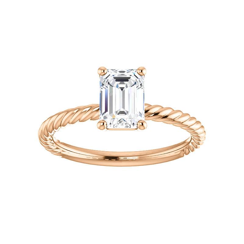 The Lacey Emerald Moissanite Engagement Ring Rope Solitaire Setting Rose Gold