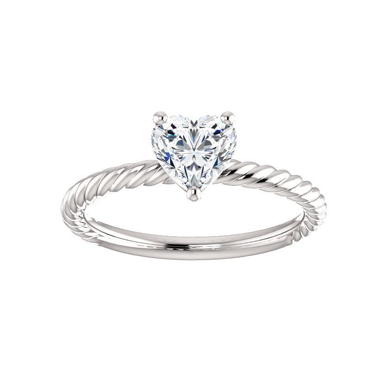 The Lacey Heart Moissanite Engagement Ring Rope Solitaire Setting White Gold