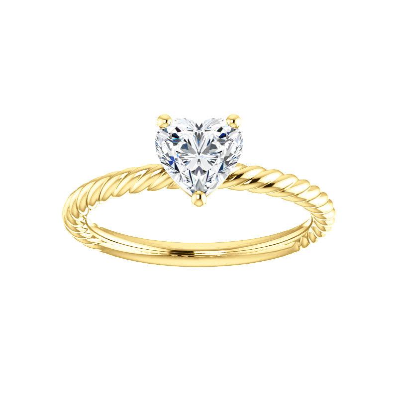 The Lacey Heart Moissanite Engagement Ring Rope Solitaire Setting Yellow Gold