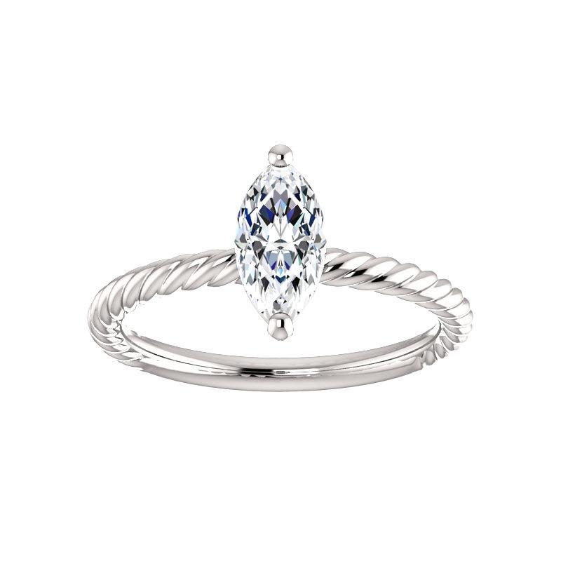 The Lacey Marquise Moissanite Engagement Ring Rope Solitaire Setting White Gold