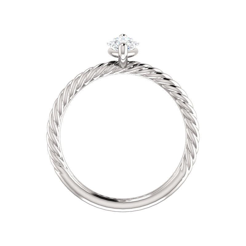 The Lacey Marquise Moissanite Engagement Ring Rope Solitaire Setting White Gold Side Profile