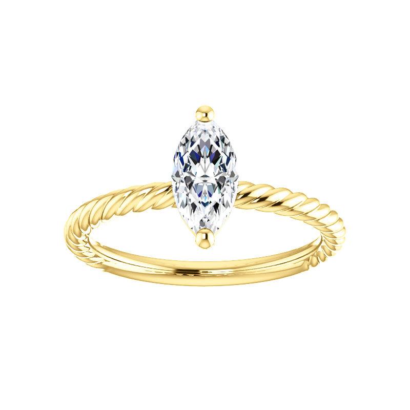 The Lacey Marquise Moissanite Engagement Ring Rope Solitaire Setting Yellow Gold