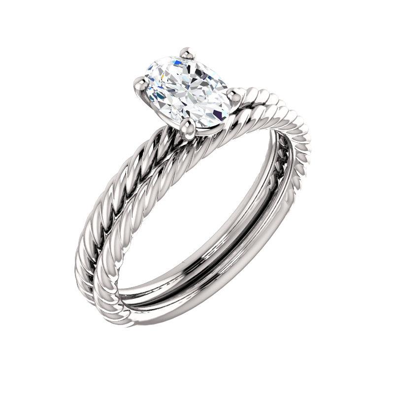 The Lacey Oval Lab Diamond Engagement Ring Rope Solitaire Setting White GoldWith Matching Band