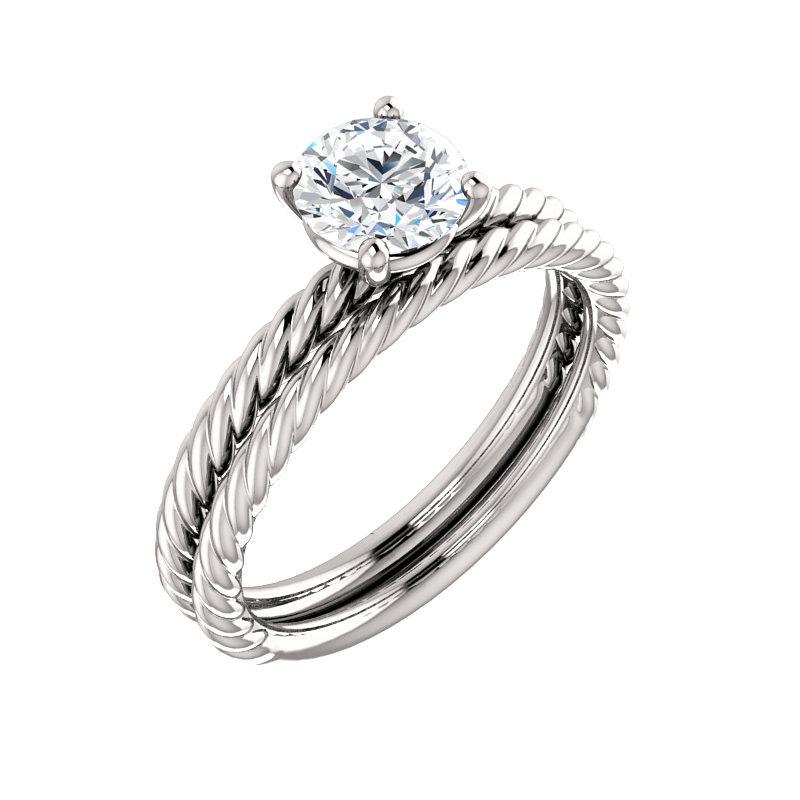 The Lacey Round Lab Diamond Engagement Ring Rope Solitaire Setting White GoldWith Matching Band