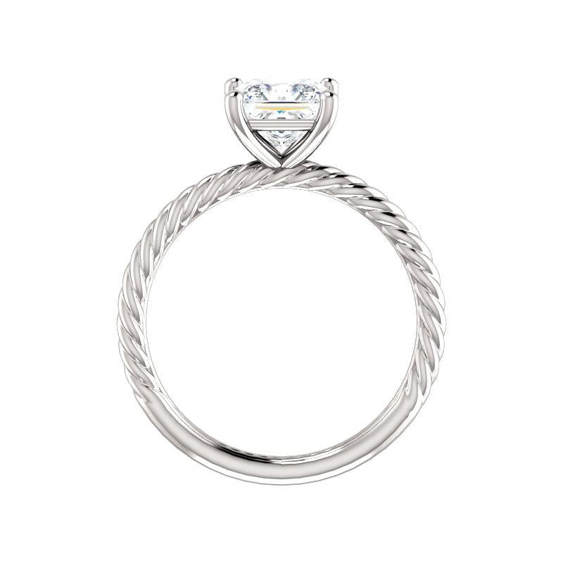 The Lacey Princess Moissanite Engagement Ring Rope Solitaire Setting White Gold Side Profile