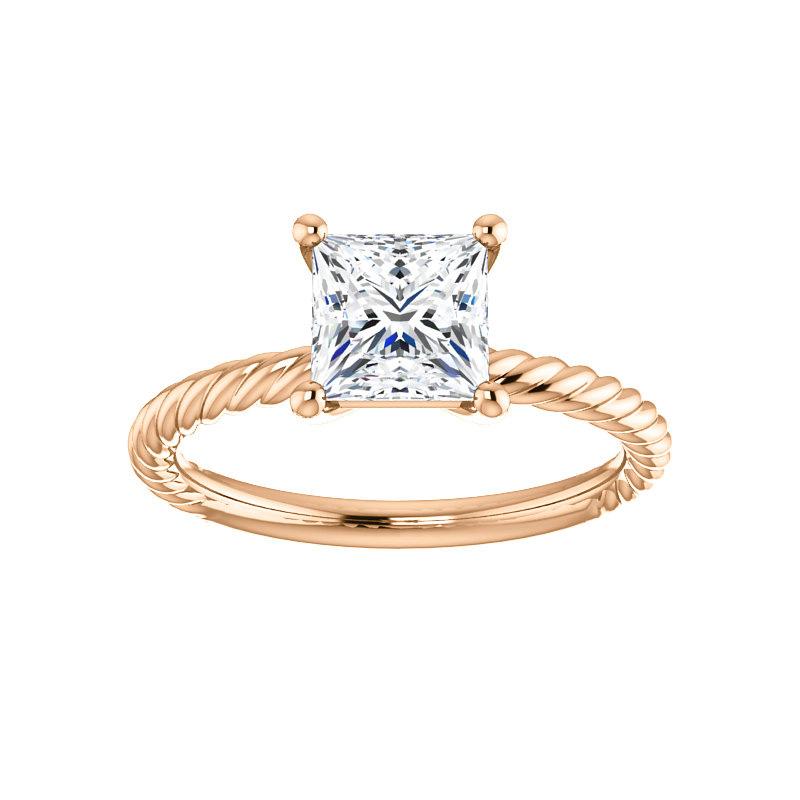 The Lacey Princess Moissanite Engagement Ring Rope Solitaire Setting Rose Gold