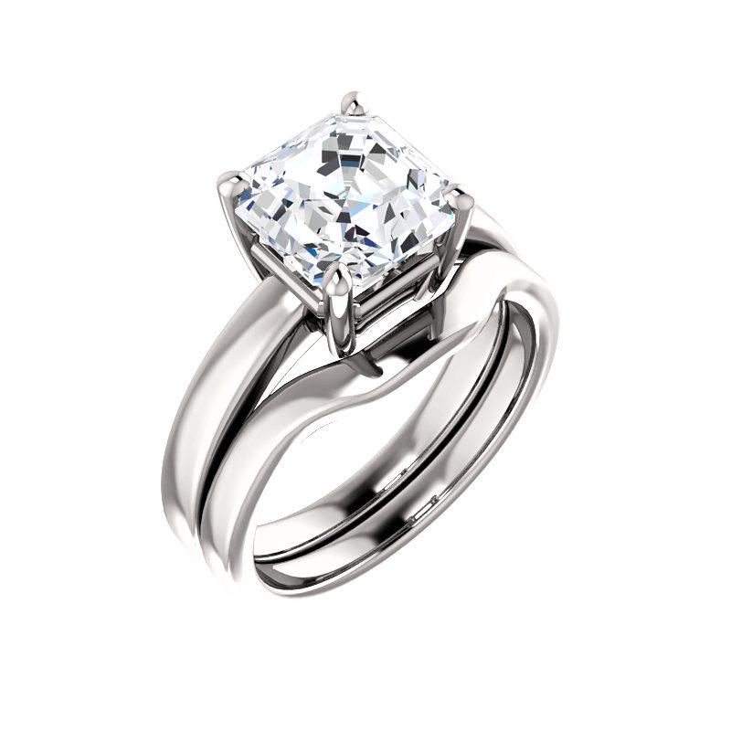 The Jamie Asscher Moissanite Engagement Ring Solitaire Setting White Gold With Matching Band