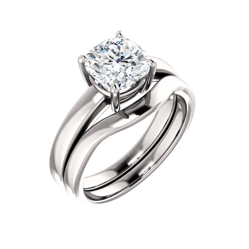 The Jamie Cushion Moissanite Engagement Ring Solitaire Setting White Gold With Matching Band