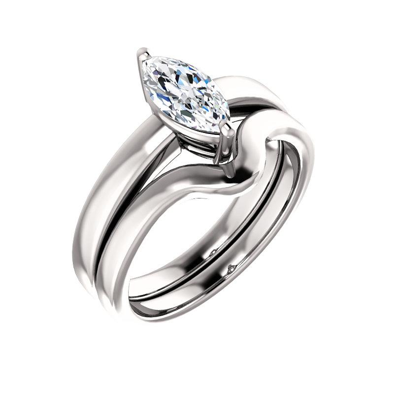 The Jamie Marquise Moissanite Engagement Ring Solitaire Setting White Gold With Matching Band