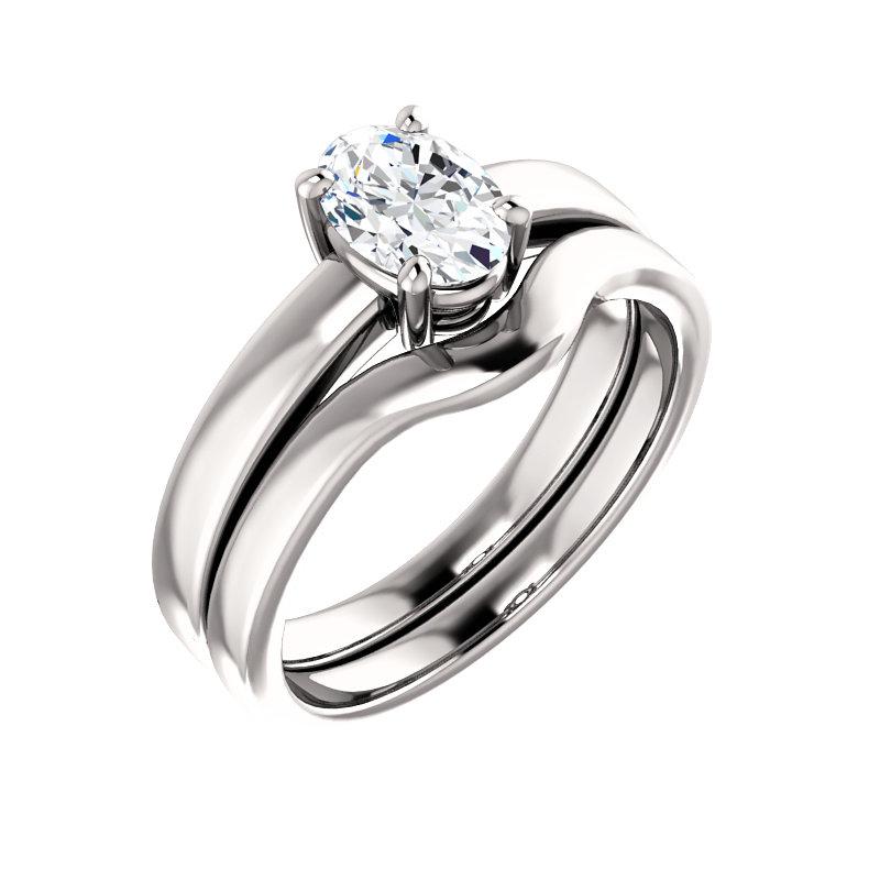 The Jamie Oval Moissanite Engagement Ring Solitaire Setting White Gold With Matching Band