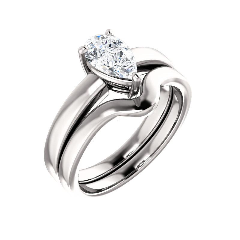 The Jamie Pear Moissanite Engagement Ring Solitaire Setting White Gold With Matching Band