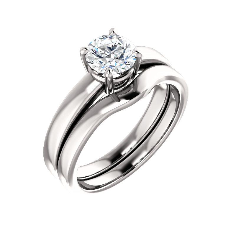 The Jamie Round Moissanite Engagement Ring Solitaire Setting White Gold With Matching Band
