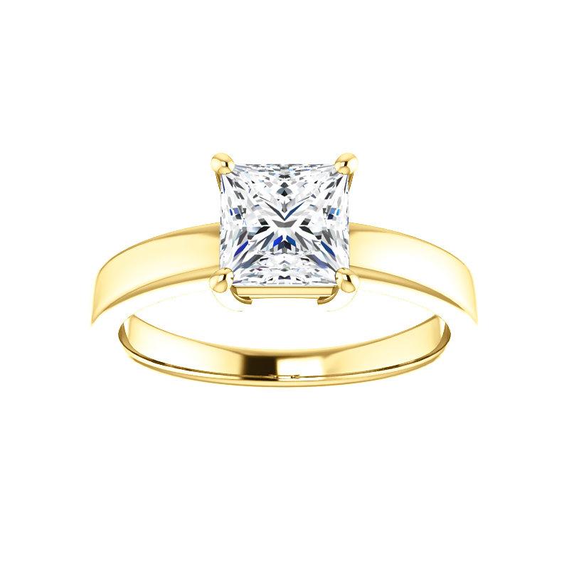 The Jamie Princess Moissanite Engagement Ring Solitaire Setting Yellow Gold