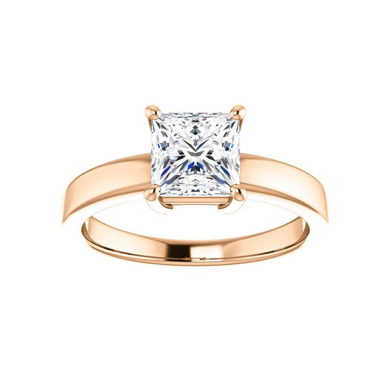 The Jamie Princess Moissanite Engagement Ring Solitaire Setting Rose Gold
